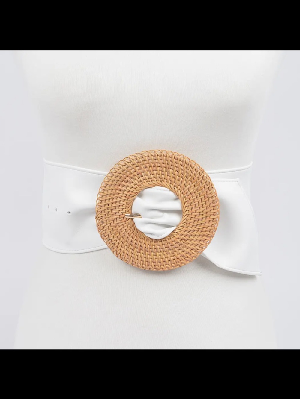 Faux leather Wide Waist Belt with Woven Round Buckle - Picture 4 of 5